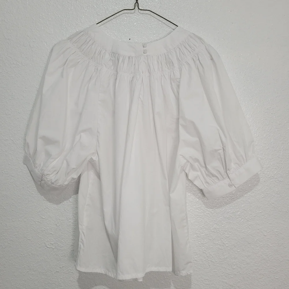 J Crew Smock-neck puff-sleeve top in cotton poplin| NWT |Sz XS